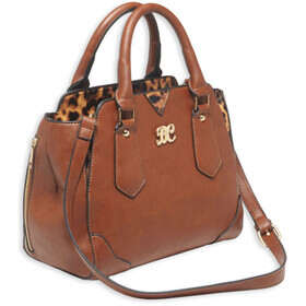 Bulldog Cases Satchel Purse with Holster in Chestnut with Leopard Trim